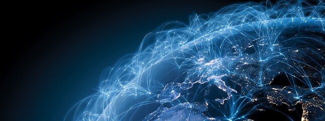 Fototapeta na wymiar Communication technology and internet worldwide for business concept. Global world network connected and telecommunication on planet earth cryptocurrency, blockchain and IoT.