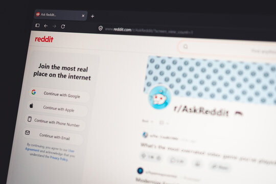 Coublevie, France - July 9, 2026: A close-up shot of the Ask Reddit subreddit on a desktop screen