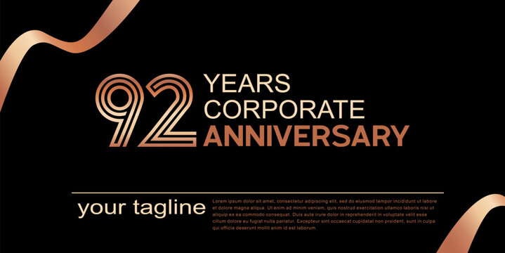 92 Years Corporate Anniversary Luxury Template on Black Background. Editable color and file.