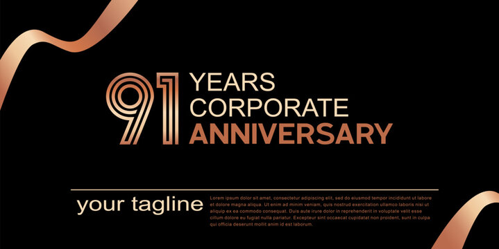 91 Years Corporate Anniversary Luxury Template on Black Background. Editable color and file.