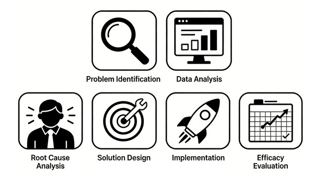 The rounded box package includes a complete set of problem handling process icons, hidden danger investigation, in-depth analysis, and step-by-step implementation optimization solutions.
