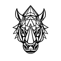 Rhino head set with symmetrical line art and heavy polygonal lines layering a modern graphic style featuring rhinos, geometry, nature with line drawing and vector art