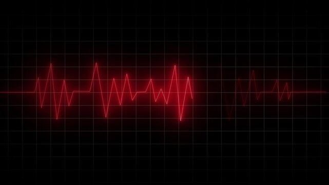 Abstract heartbeat and pulse rate on black background. Glowing neon heartbeat icon. Heart bit signal animated.