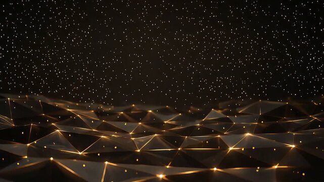 Geometric Triangle Background with Polygon Wave Mesh for Luxury Gold Digital Network and Data Technology