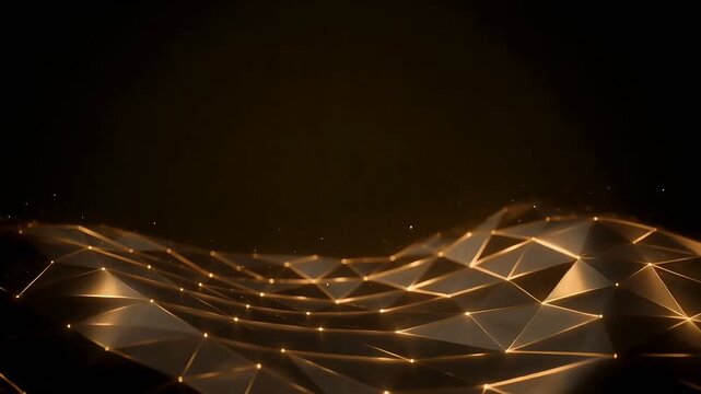Geometric Triangle Background with Polygon Wave Mesh for Luxury Gold Digital Network and Data Technology