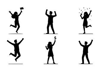 Obraz premium Celebration Silhouettes: Joyful People Icons, Success Figures, Achievement Graphics, Winning Moments