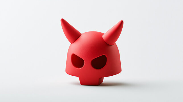Red devil skull with horns on a minimalist white background.