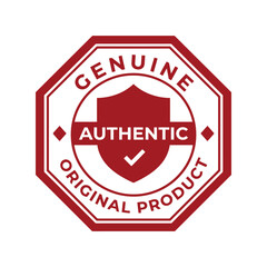 Obraz premium Genuine authentic product seal. Red quality assurance stamp icon. Certified original goods emblem.