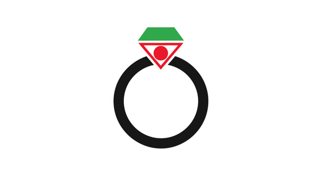 Minimalist ring icon with green gem and red detail.