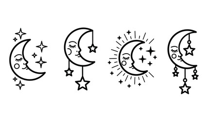 Cute Crescent Moon Icons with Stars and Faces © kumara