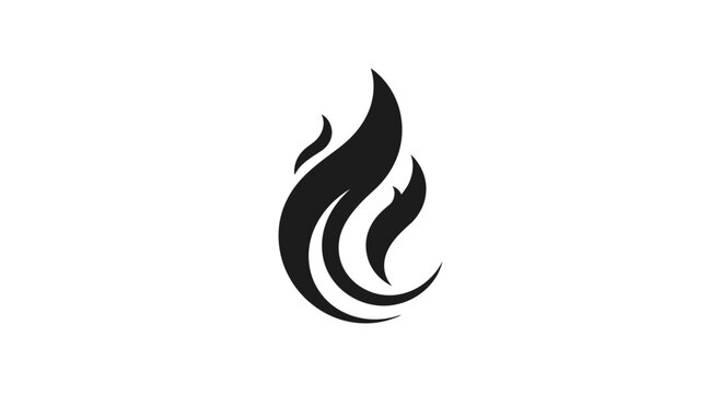 Minimalist black flame fire swirl logo design.