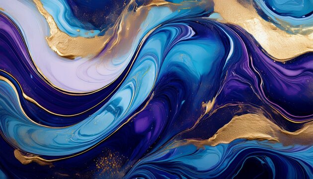 Blue And Purple Marble And Gold Abstract Background Texture Indigo Ocean Blue Marbling Style Swirls Of Marble And Gold Powder