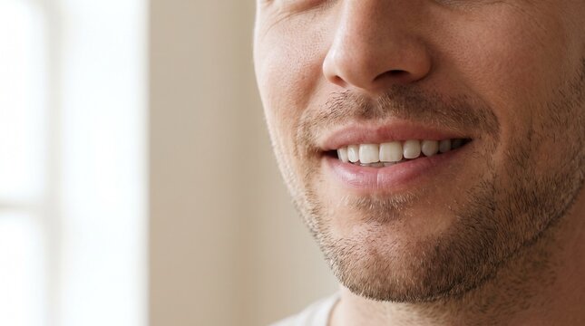 Close up of a man smiling showing healthy white teeth and clean skin