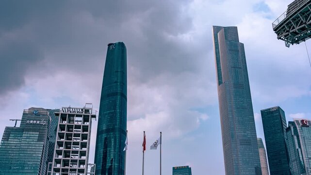 Time-lapse Footage of Guangzhou IFC Twin Towers Reaching High into the Sky