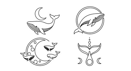 Whale Moon Celestial Tattoo Design Set © kumara