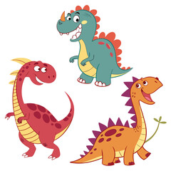 Set of cute cartoon dinosaurs on a white background with t rex, dinosaur © Sobuj Roy