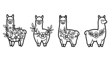 Fototapeta premium Cute Llama Illustrations with Floral Decorations - Vector Art