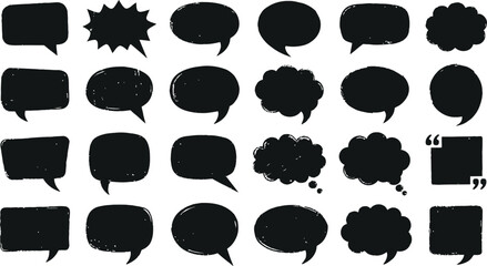 Fototapeta premium Grunge Speech Bubble Silhouette Collection with Comic Chat Boxes and Thought Clouds Isolated on White Background