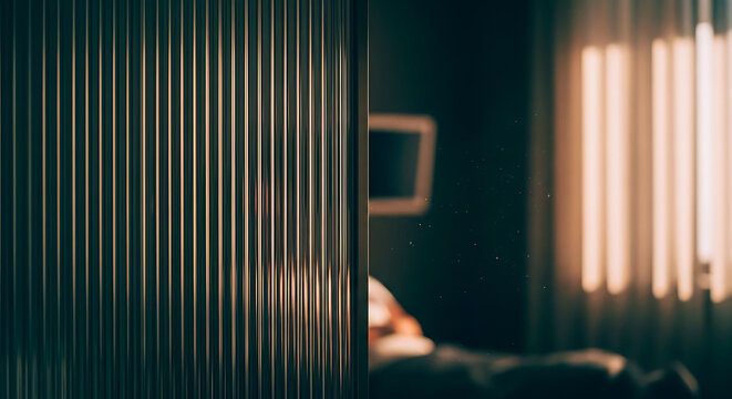 Privacy and security in a medical and clinical healthcare setting with a fluted glass divider for HIPAA compliance and patient confidentiality