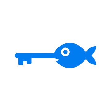 Blue fish key creative logo design