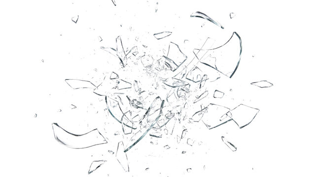 Broken sharp glass crack shatter splinter explode isolated abstract crash damage design element for window texture.