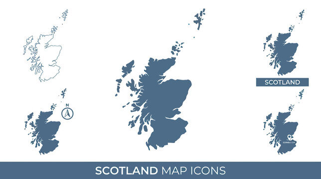 Scotland Map Icons Set: Outline, Silhouette, and Detailed Regions