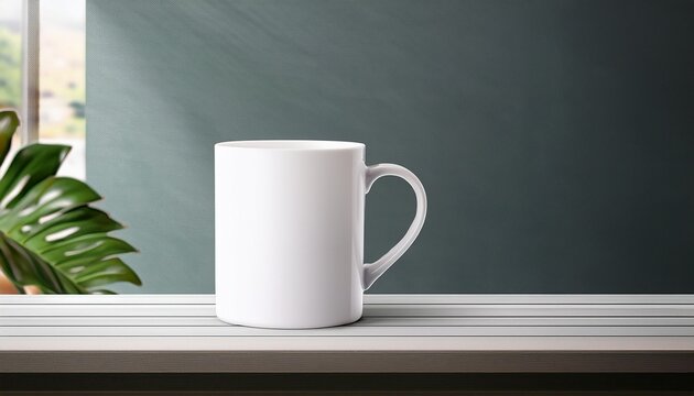 Mug Mockup Taza Blanca Sobre Una Mesa Vista