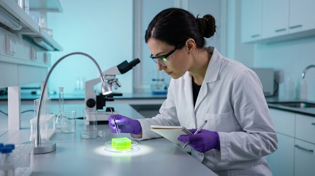 Researcher examining innovative material in lab