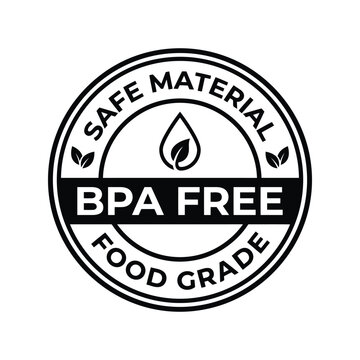 BPA free safe material stamp. Food grade quality label icon. Certified eco friendly product symbol.