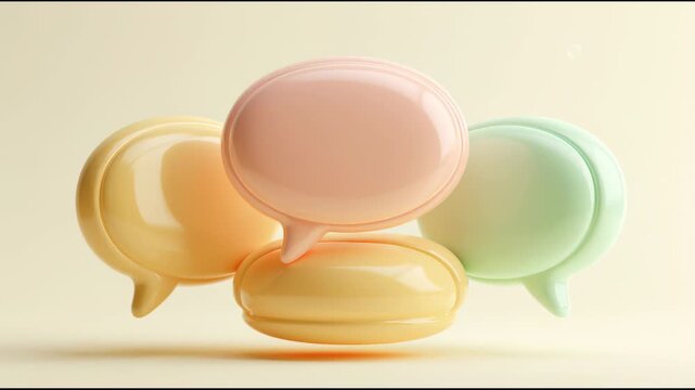 Clay render features three chat bubbles in pastel colors arranged in a fun way, ideal for design inspiration and creative projects.