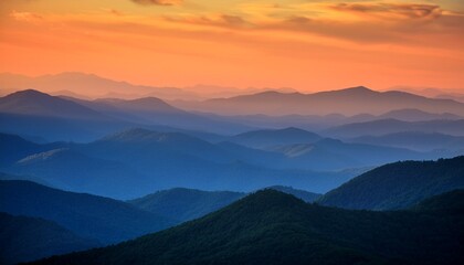 Fototapeta premium The Morning Light Revealing The Many Layers Of The Peaks And Ridges In The Blue Ridge Mountains Along The Appalachian Range