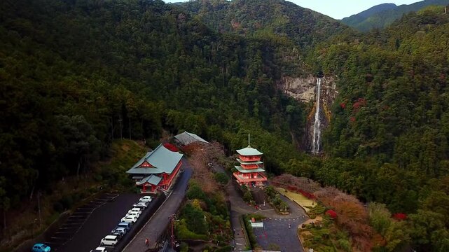 Aerial View of Seiganto-ji Temple, Nachi Pagoda and Nachi Falls in Wakayama, Japan
Beautiful aerial drone footage of Seiganto-ji Temple and the iconic three-story Nachi Pagoda overlooking the majestic