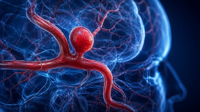 Cerebral Aneurysm with Intracranial Arterial Wall Ballooning, Saccular Brain Aneurysm and Risk of Hemorrhagic Stroke, Medical Illustration