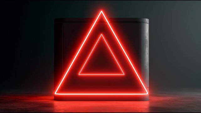 A red photography error message symbol shows on a dark screen, featuring a triangle shape and glowing lines in different arrangements.