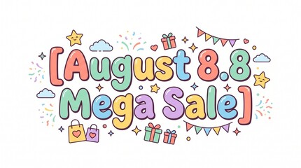 Fototapeta premium August 8.8 mega sale typography design. Colorful festive text for shopping. Retail promotion banner.