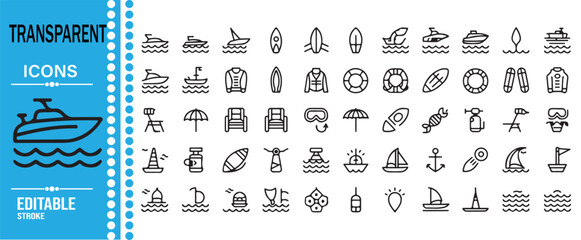 Boat Yacht Ferry and Ship Editable Vector Icons © SANTI