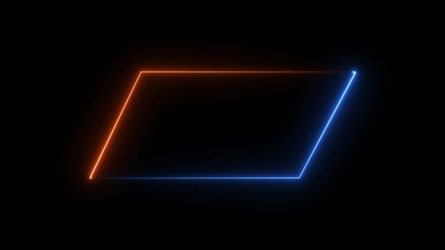 Parallelogram rectangle picture frame with two tone neon color shade motion graphic. yellow and blue light for overlay element. Motion graphics of picture frame