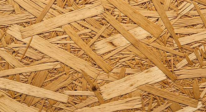Natural OSB board texture with chipboard wood flakes for industrial construction background