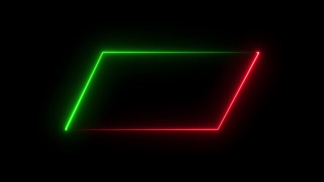 Parallelogram rectangle picture frame with two tone neon color shade motion graphic. green and red light for overlay element. Motion graphics of picture frame
