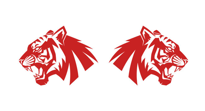 Fierce Red Tiger Head Logo Design Pair.