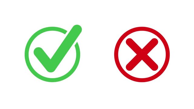 Green Check and Red Cross Circle Icon Animation for Yes No Decision