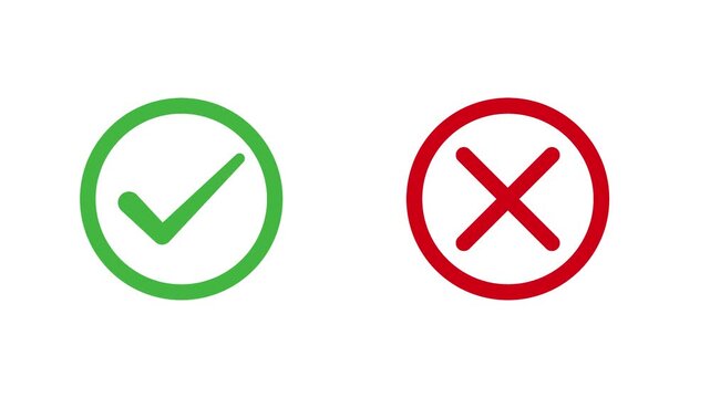 Green checkmark icon and red cross icon animation set for motion video