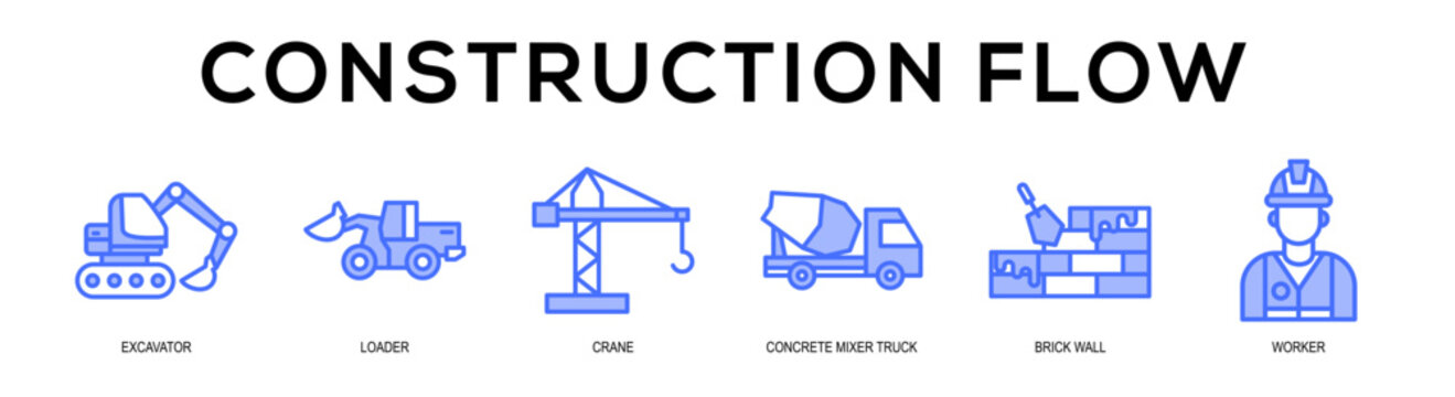 blue - Construction Flow web banner vector illustration concept