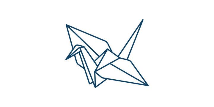 Minimalist outline drawing of an origami paper crane.