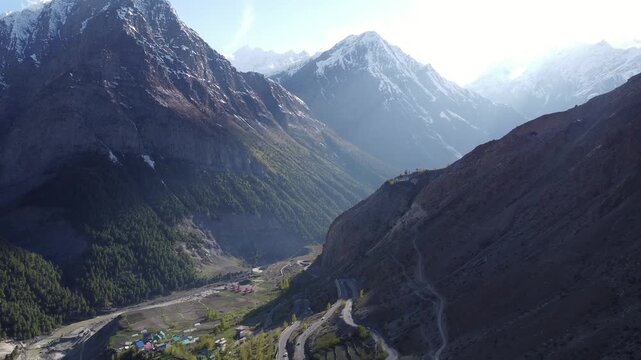 Drone View of Dramatic Mountain Terrain in the Himalayan Region of Himachal Pradesh
