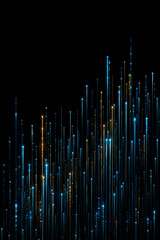 Obraz premium Abstract glowing blue and gold data bar chart made of vertical light particles