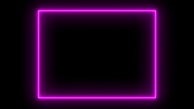 Rectangle picture frame animation icon neon glowing pink color shape round display neon box retro rotation. Abstract Glowing Neon light frame rectangle. Abstract glowing neon rectangle border frame.