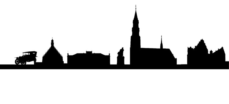 Zwickau Skyline Silhouette with Urban Landmarks, East Germany Cityscape Vector Illustration