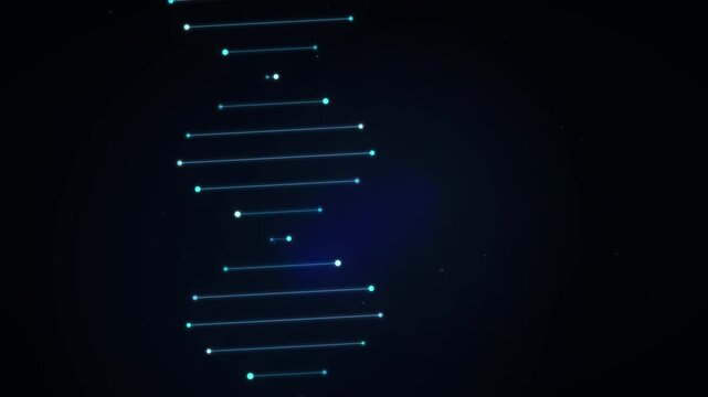 Modern abstract blue dna helix structure rotating with glowing particles for medical technology research concept