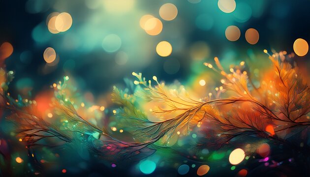 Abstract Seaweed Bokeh Lights Festive Background